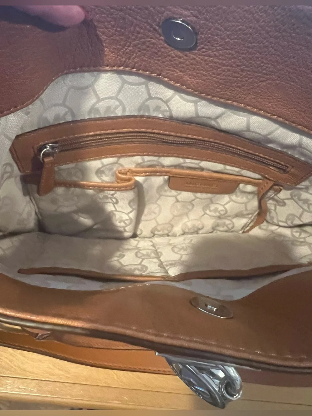 Michael Kors Hamilton Large Leather Satchel Luggage Brown Lock Key Shoulder Bag